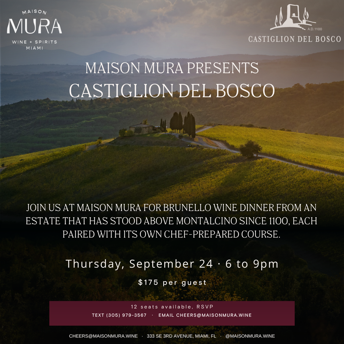 Castiglion del Bosco Brunello Dinner, September 24th, 2026
