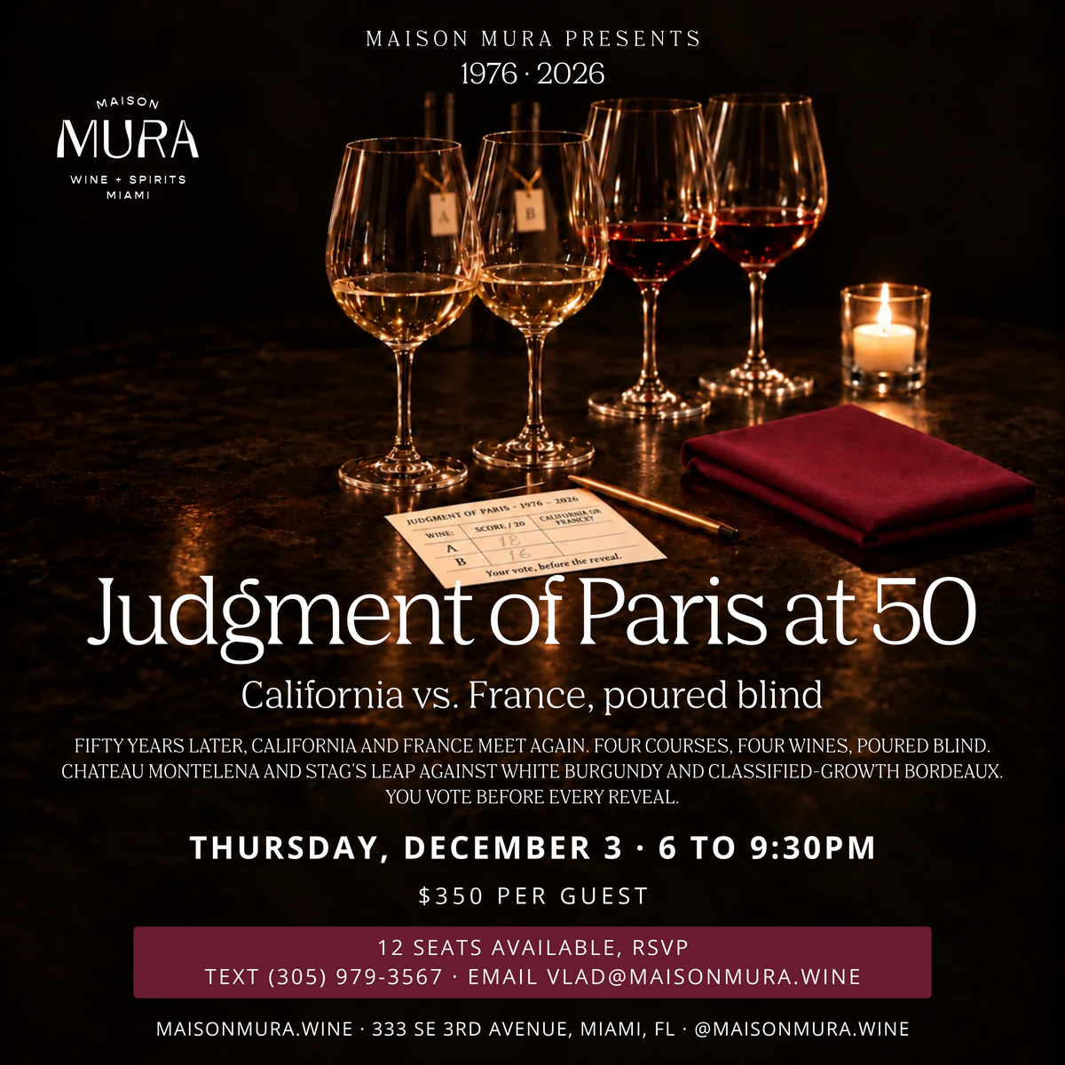 Judgment of Paris at 50 at Maison MURA, Thursday December 3rd, 2026