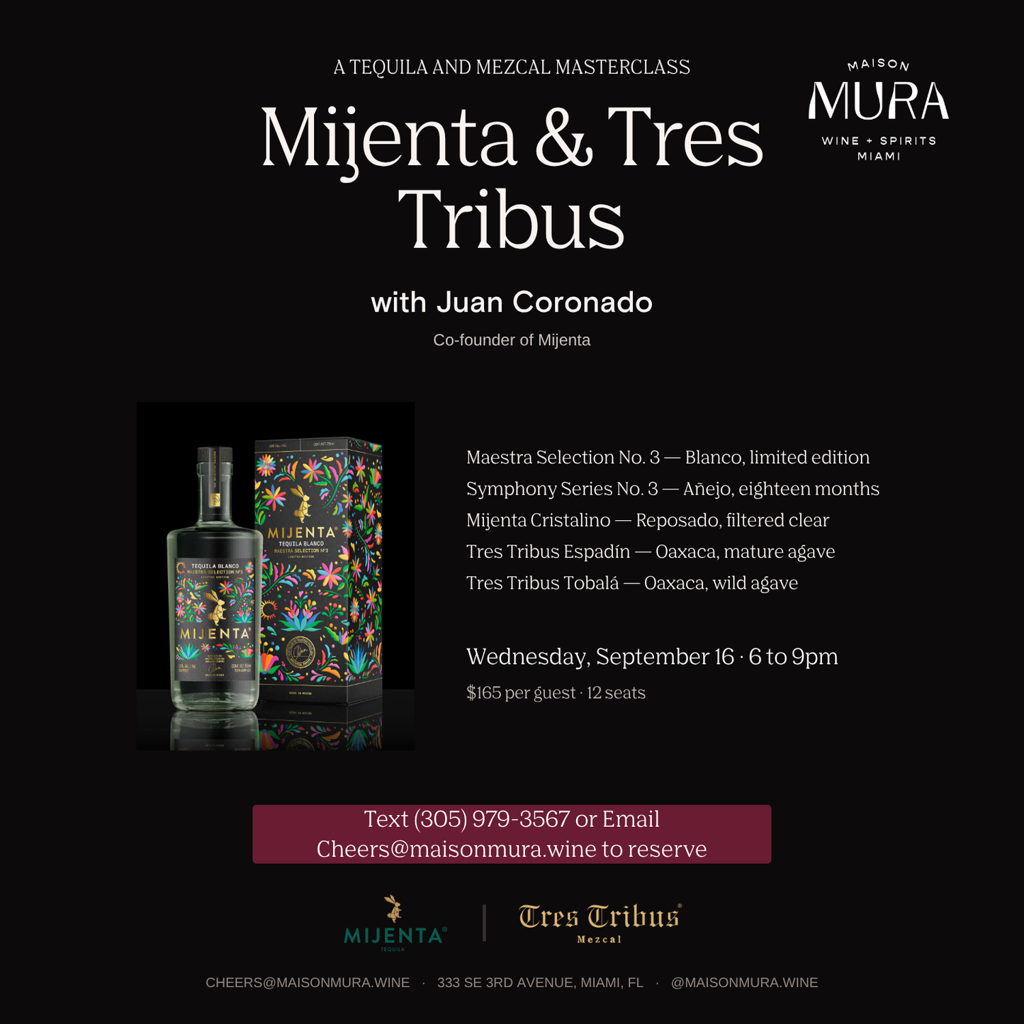 Mijenta & Tres Tribus A tequila and mezcal masterclass with Juan Coronado, September 16, 2026