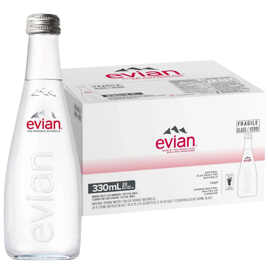 Evian, Natural Spring Water, Case of 20, 330 ml