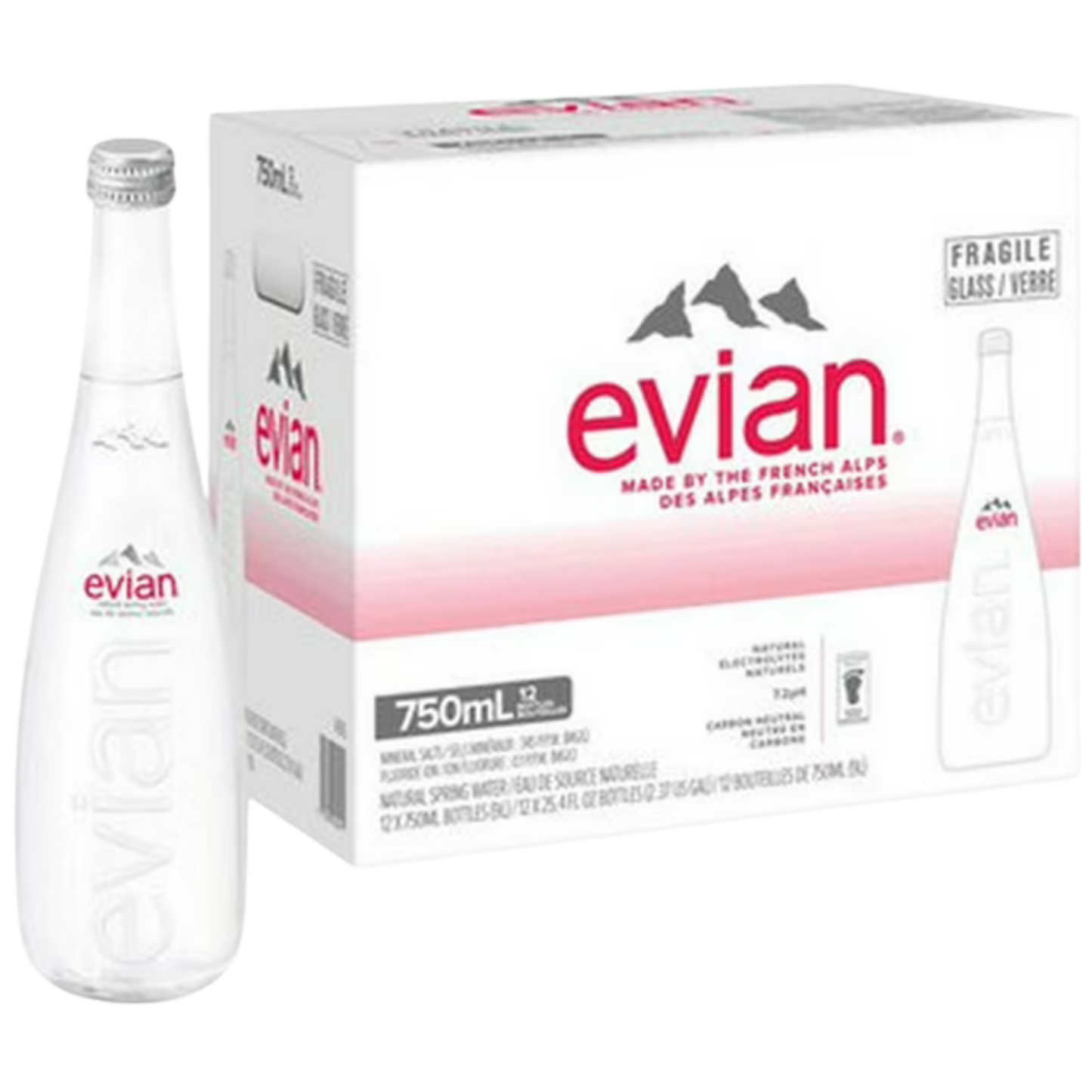 Evian, Natural Spring Water, Case of 12, 750 ml