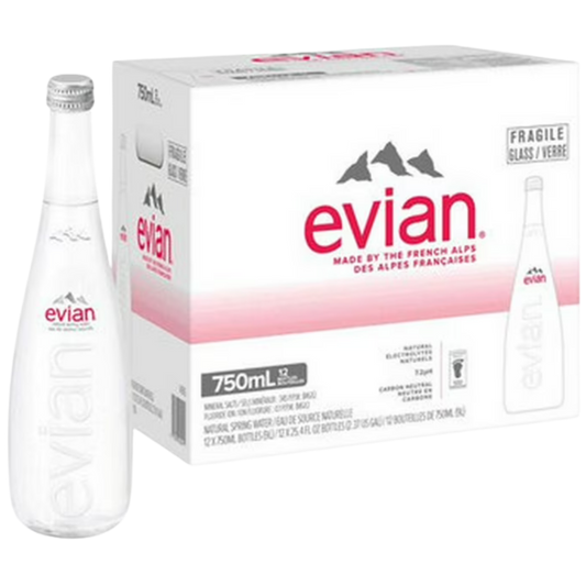 Evian, Natural Spring Water, Case of 12, 750 ml