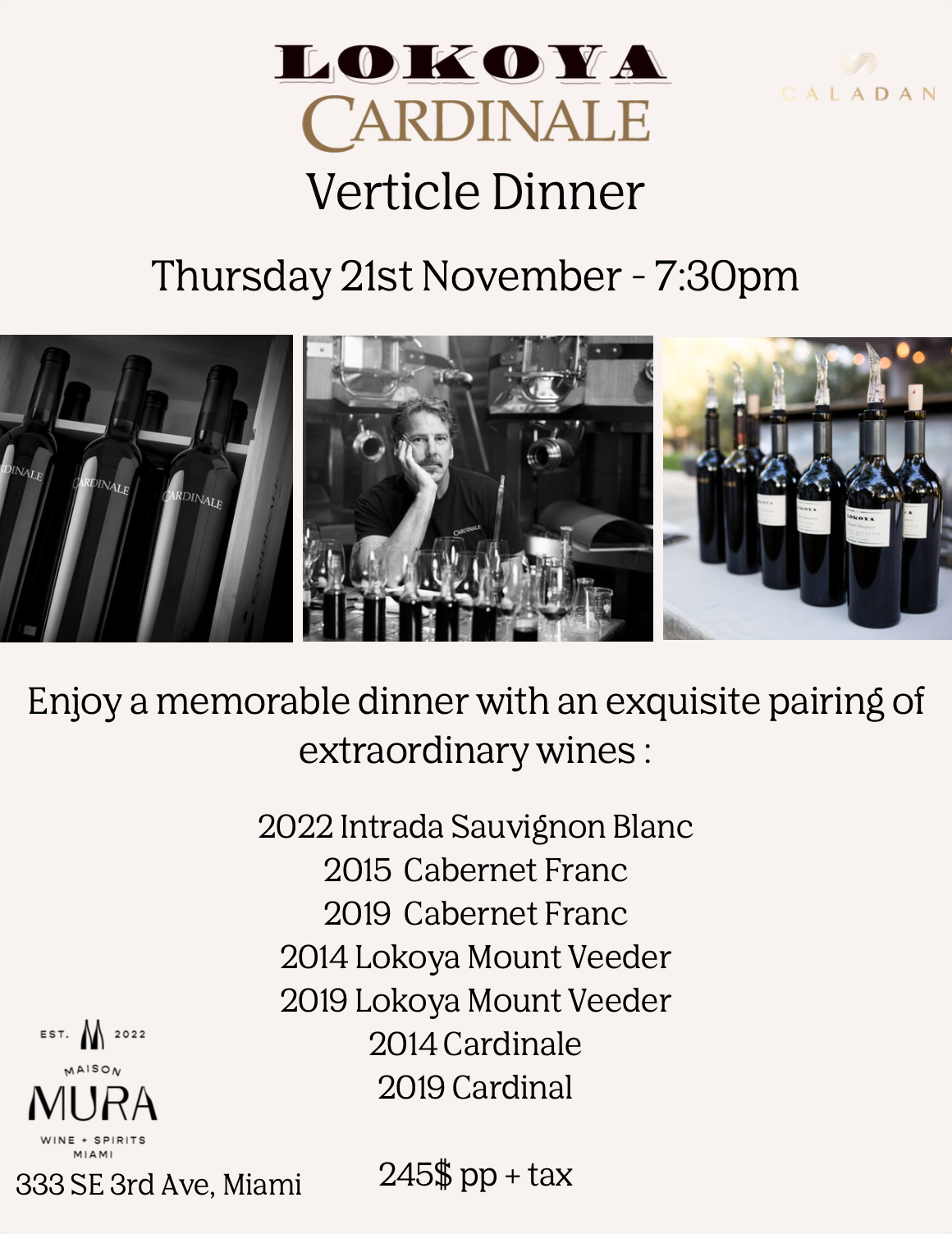 Lokoya, Cardinale & Caladan Vertical Dinner - 11/21/2024 - 7.30pm